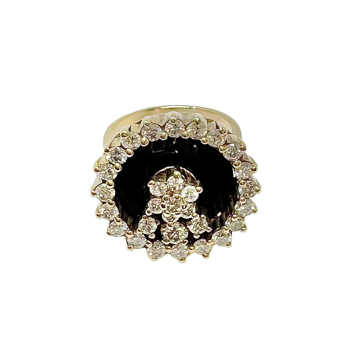 14K Gold Ring with Onyx and 40 Diamonds "Swinger" Ring