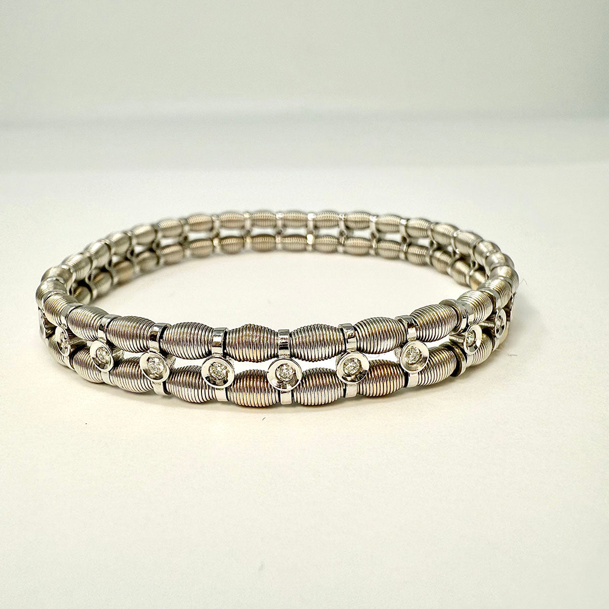 Jarrieterre 18K White Gold and Stainless Steel Flexible Diamond Bracelet