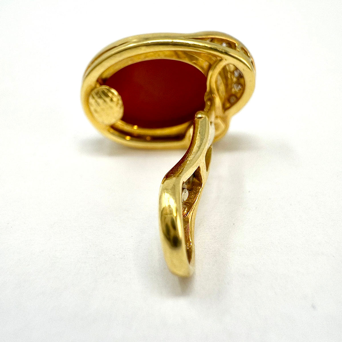 Vendorafa 18K Gold Oval Coral and Diamond Earrings