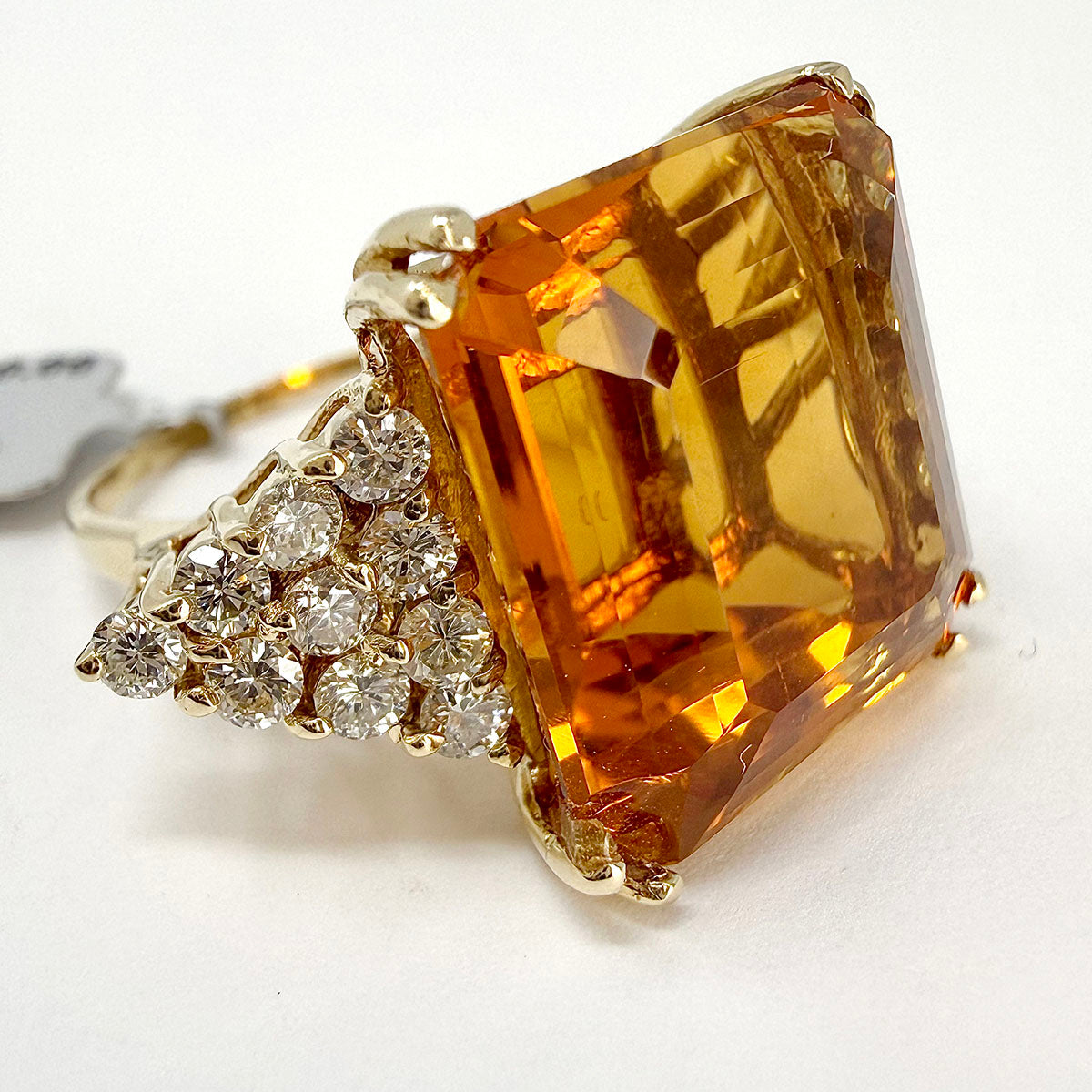 14K Gold Cocktail Ring with Citrine and Diamonds