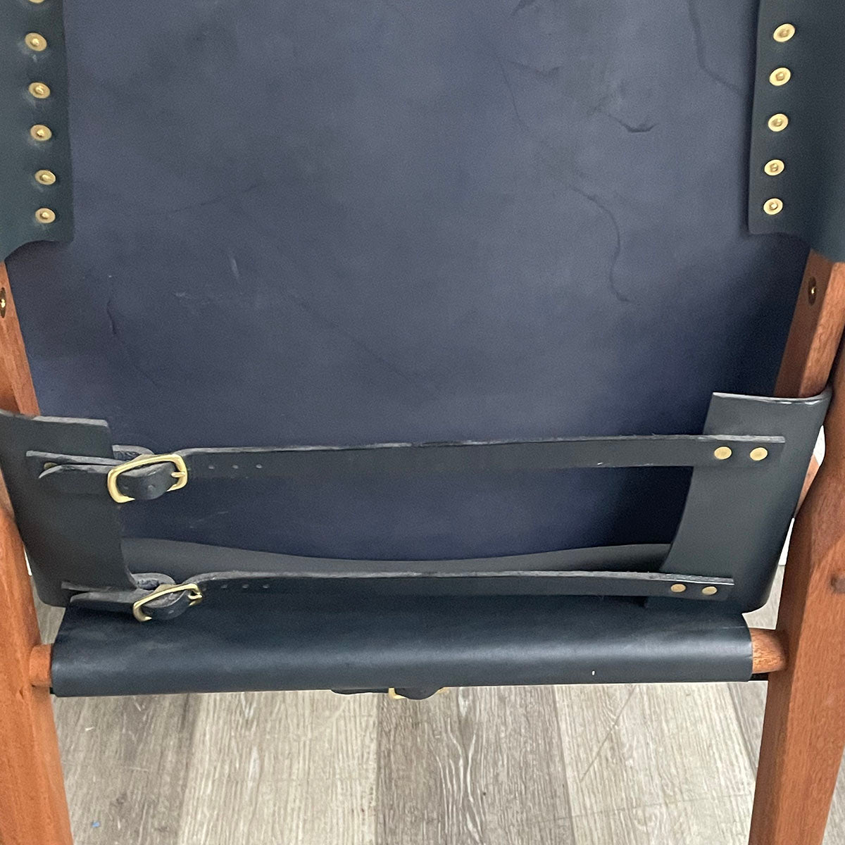 Set of 4  Leather & Wood Safari Lounge Chairs