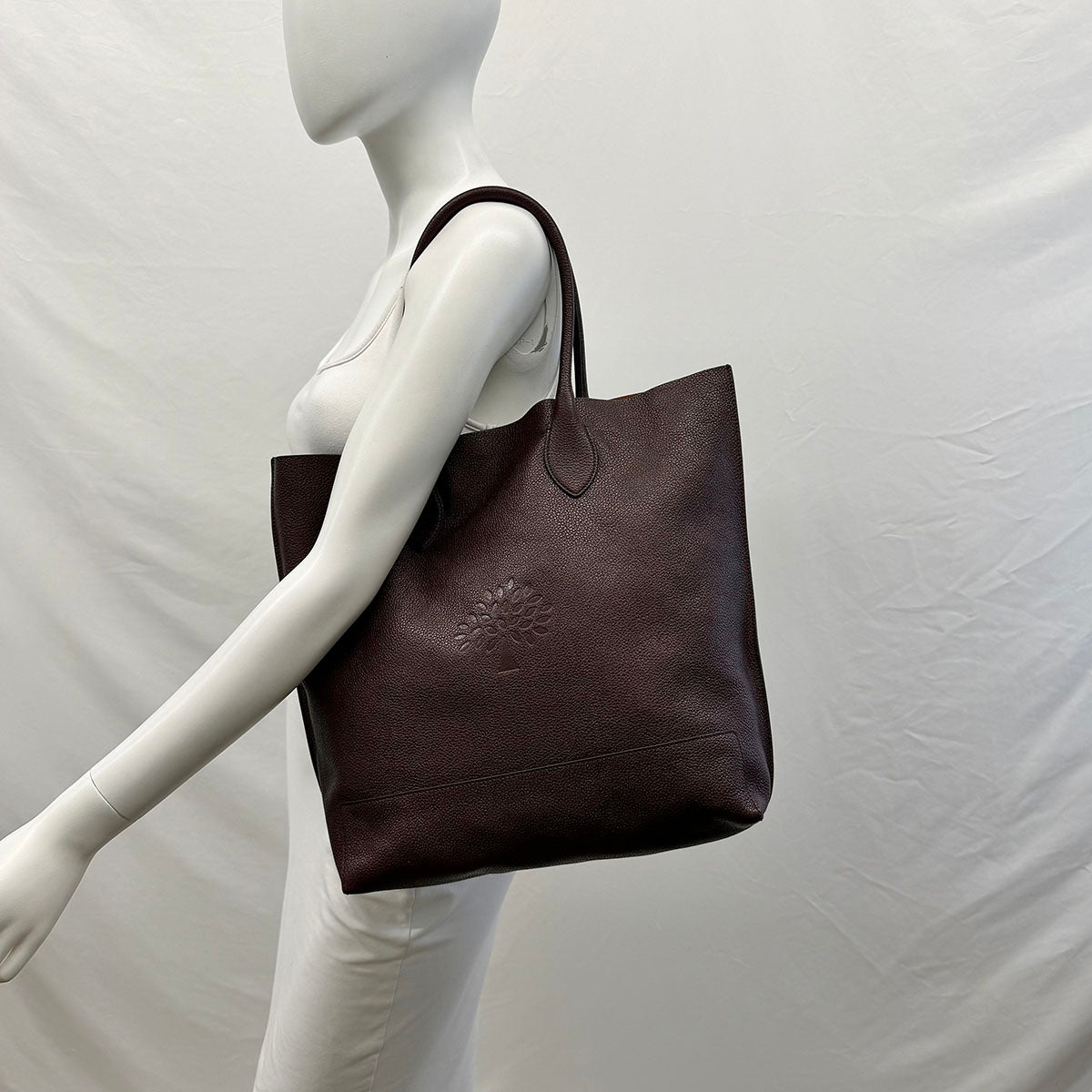 Mulberry Pebble Leather Tote with Embossed Tree Motif