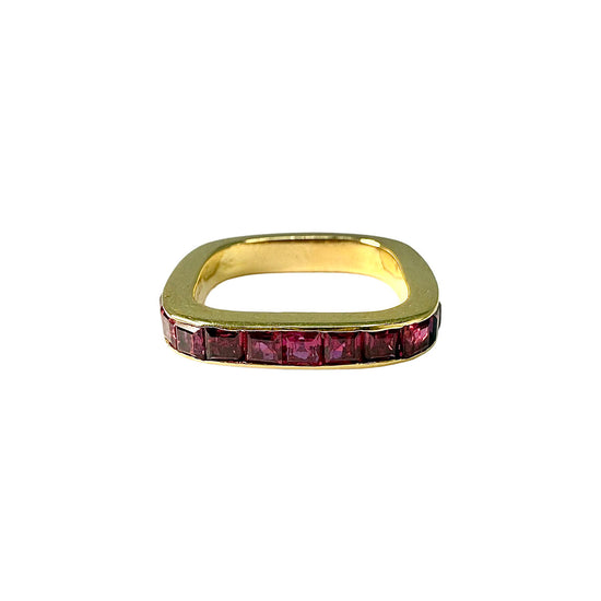 18K Gold Square Ring with 11 Rubies
