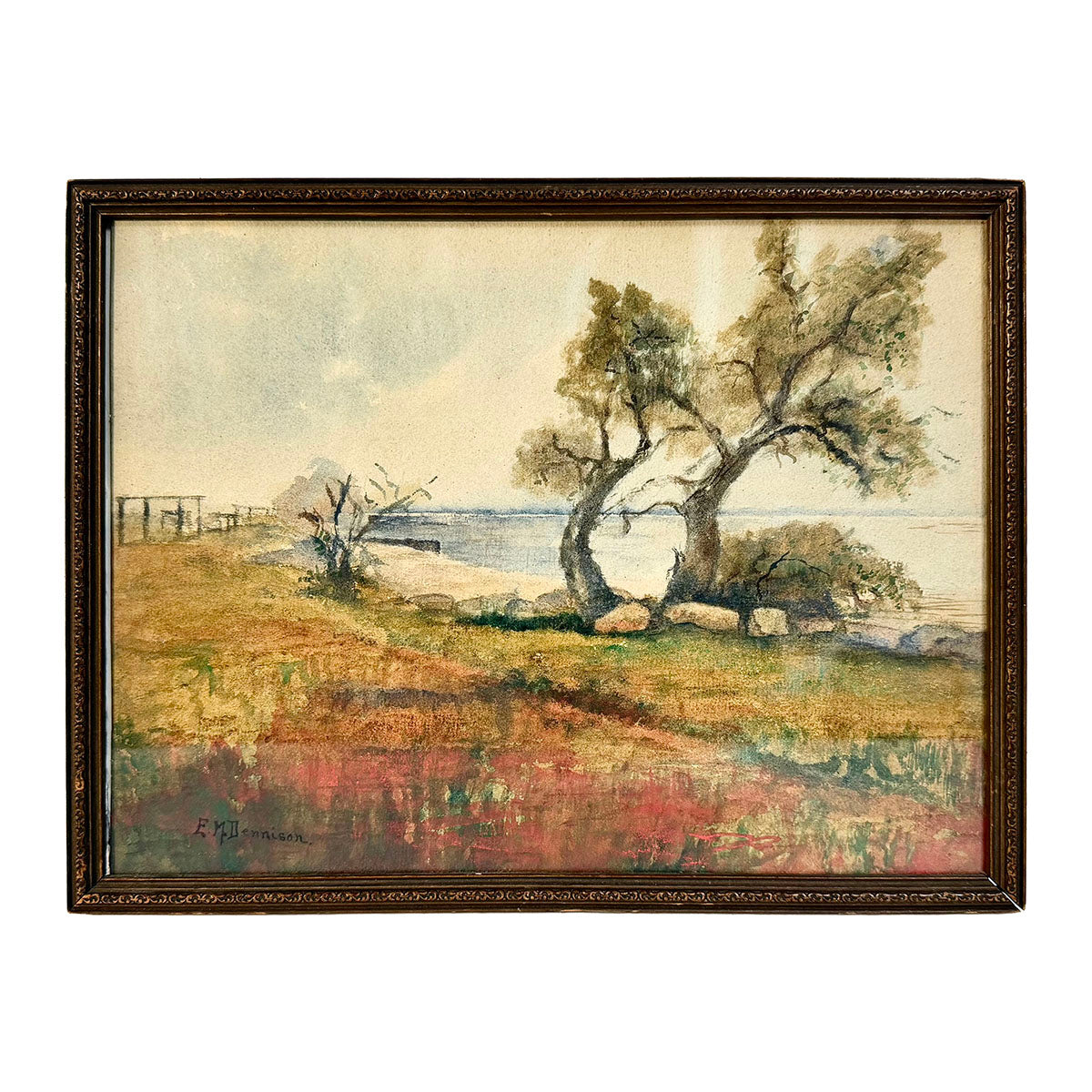 "Seascape with Trees" Signed
