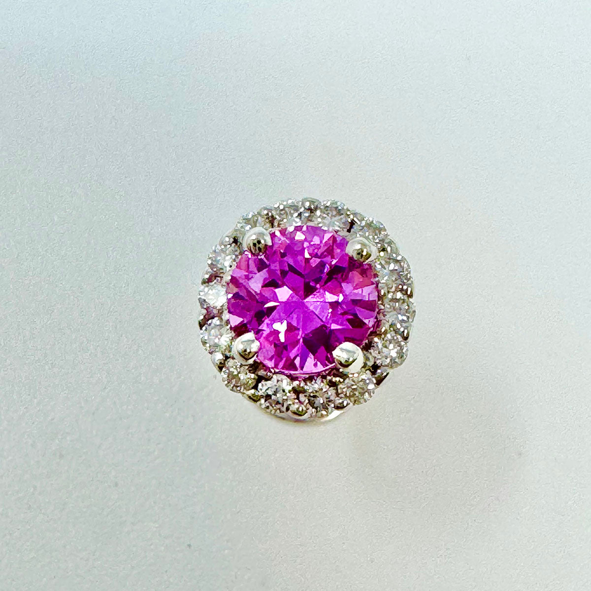 18K White Gold Stud Earrings with Pink Sapphires and Diamonds