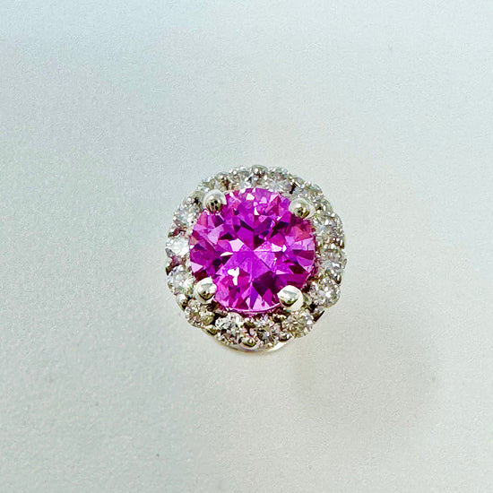 18K White Gold Stud Earrings with Pink Sapphires and Diamonds