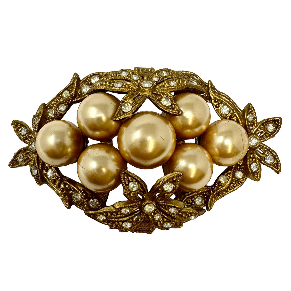 Vintage Gold-tone Filigree Brooch with Gold Faux Pearl
