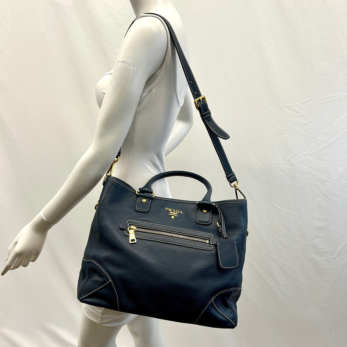 Prada Vitello Front Pocket Convertible Tote