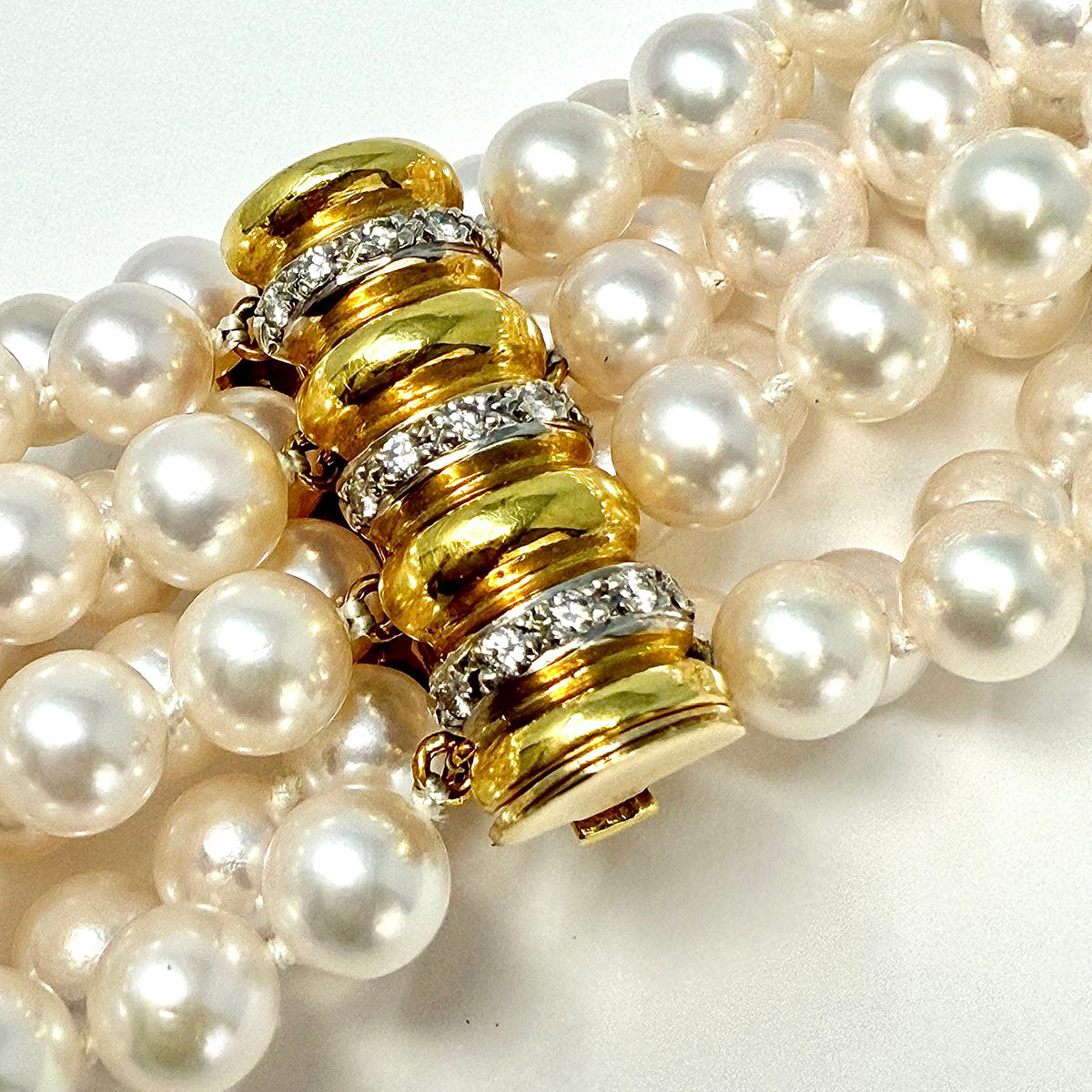 4 Strand Pearl Bracelet with Diamonds and 3 Diamond Bar Divider Bars