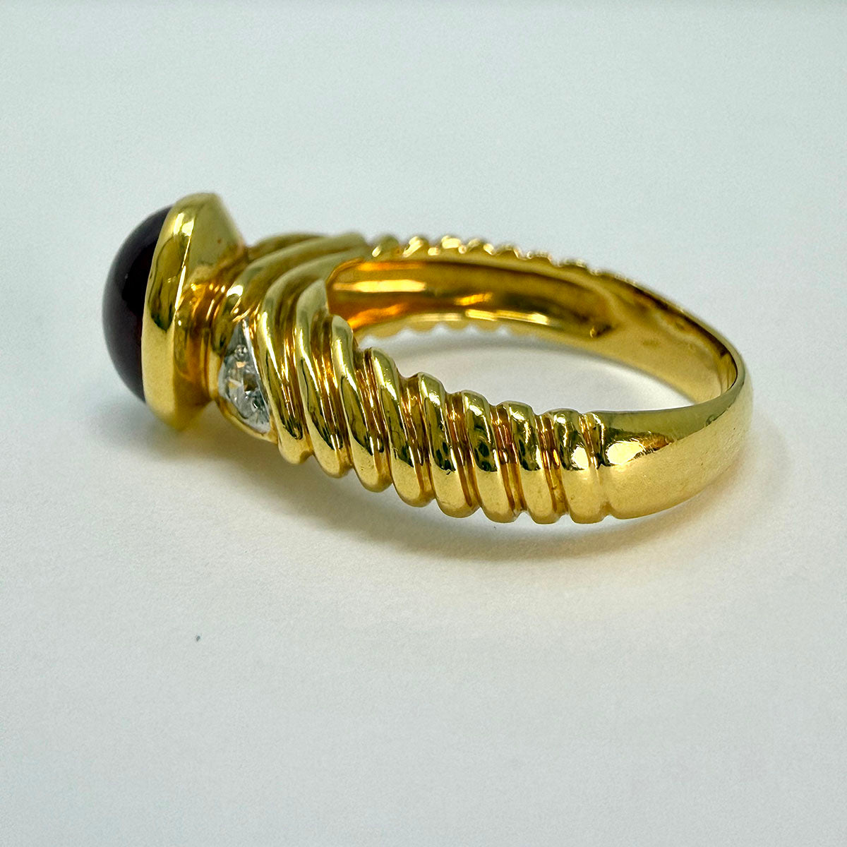 Montreaux 18K Gold and Platinum Ring with Emerald Cabochon and 2 Diamonds