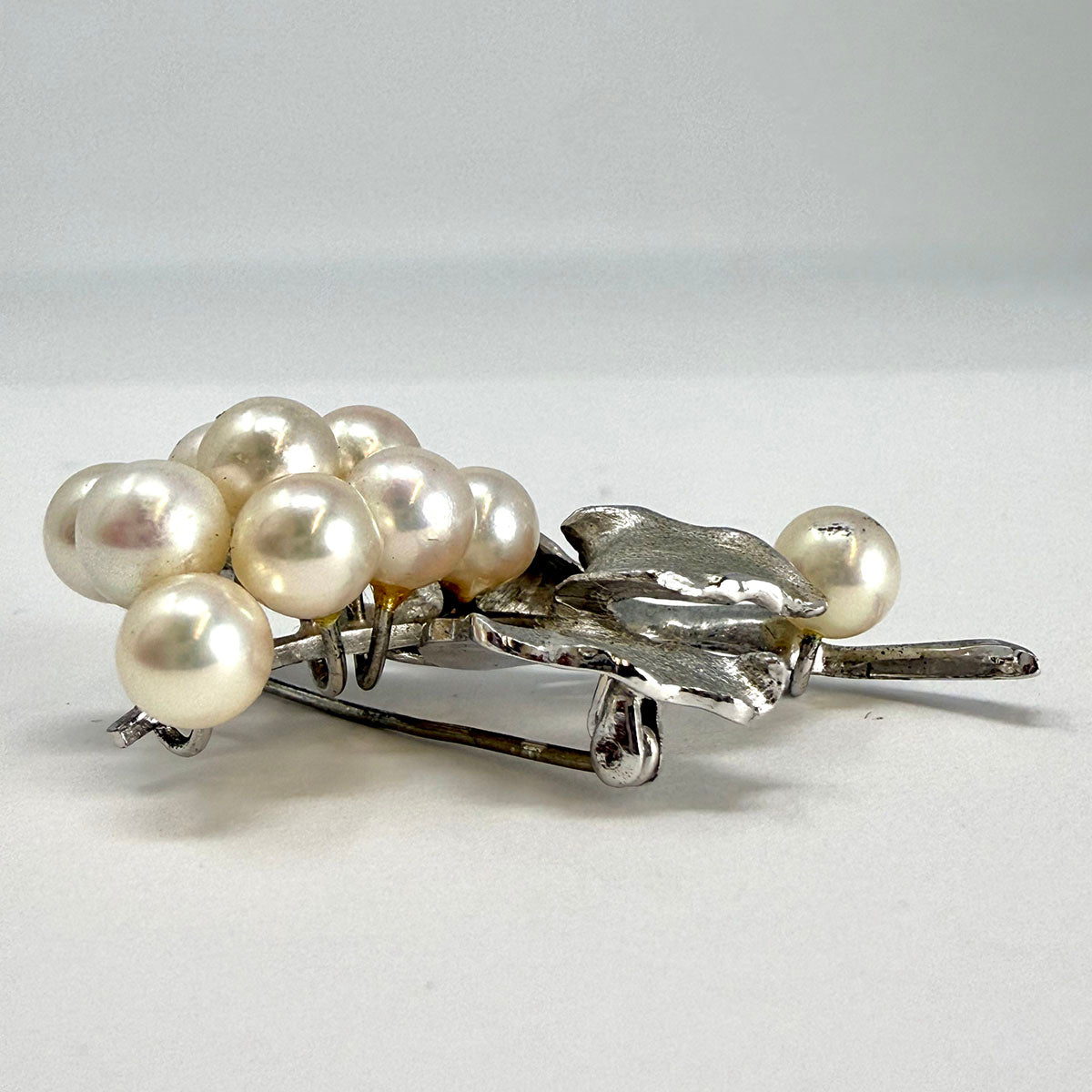 Platinum Flower Pin with Pearls