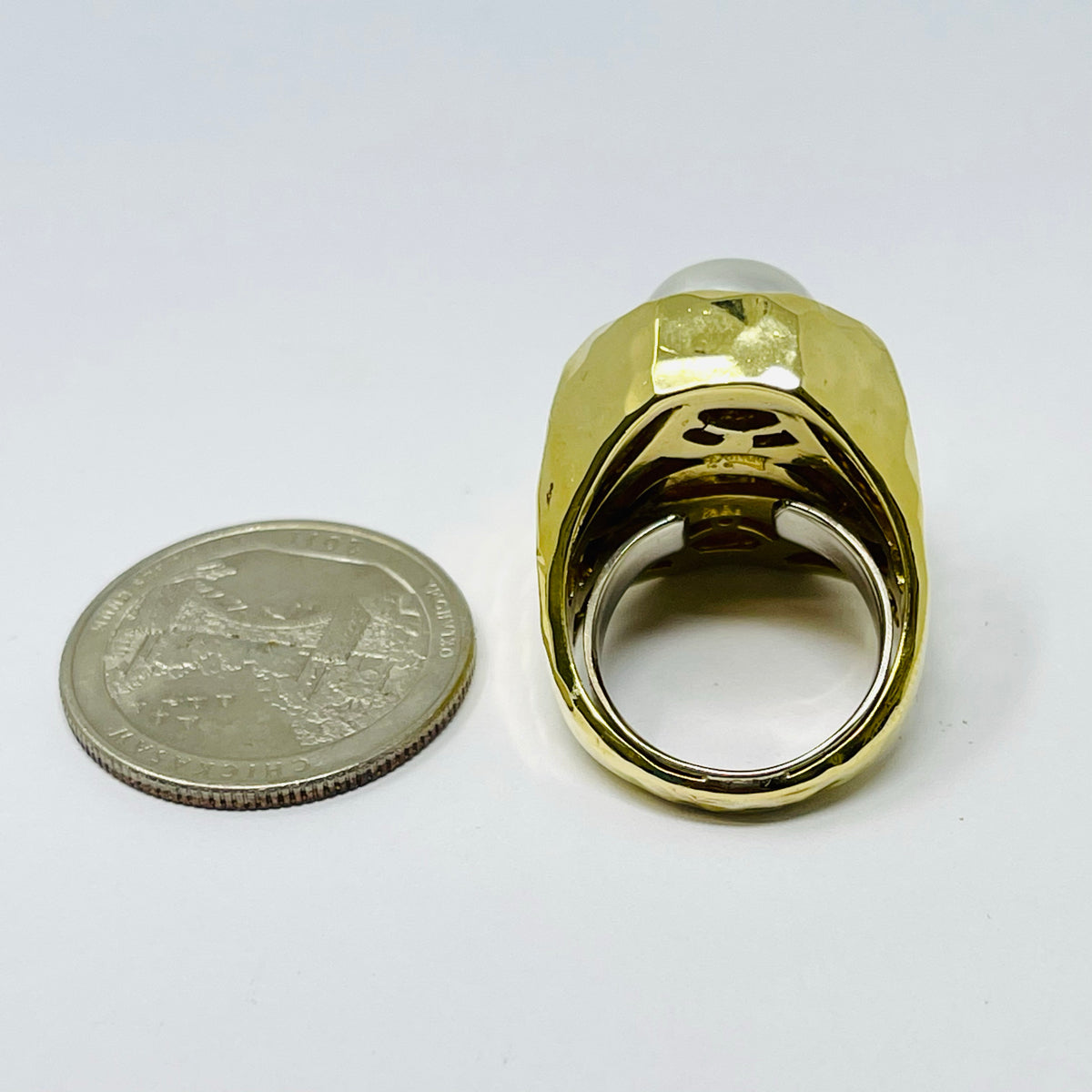 Henry Dunay Hammered 18K Gold Ring with Baroque Pearl