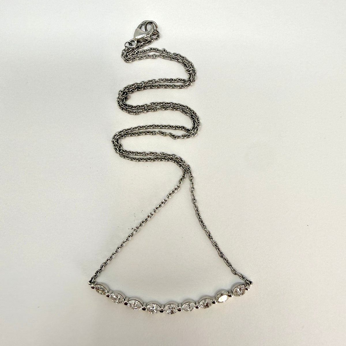 14K White Gold Diamond Bar Necklace