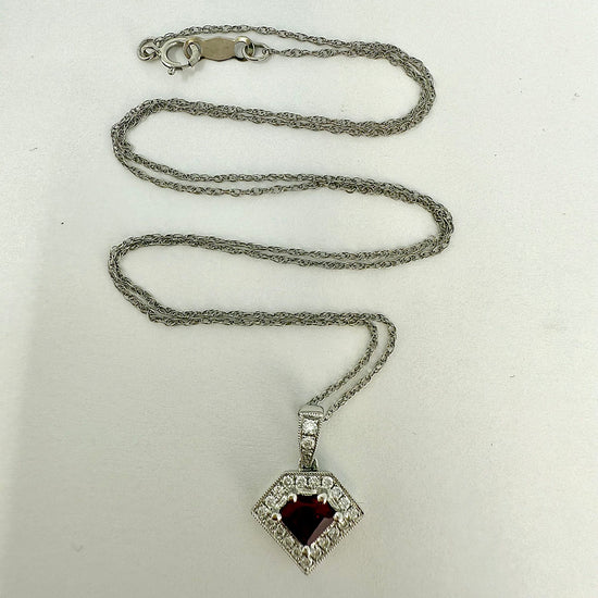 14K White Gold  Ruby and Diamond Pendant Necklace
