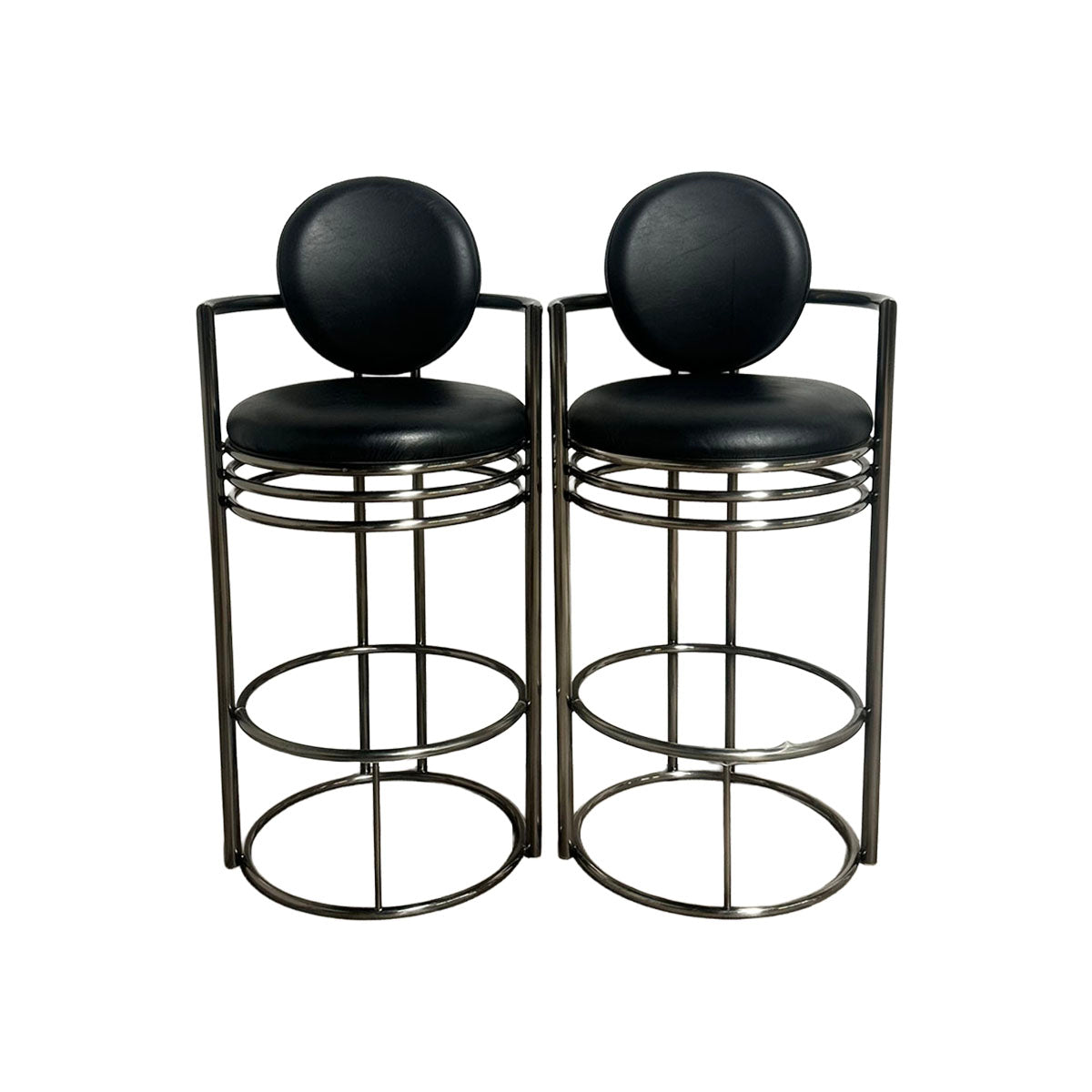 Pair of Leather and Chrome Bar Stools