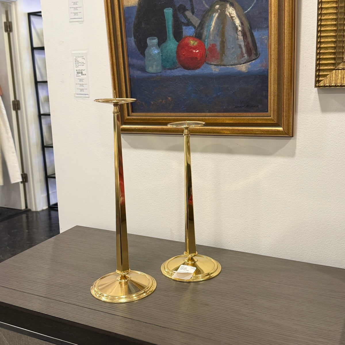Pair of Brass Candleholders 14" + 16.5"