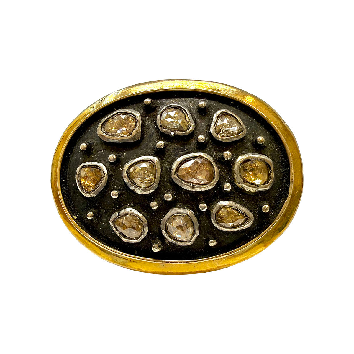 Sutra 14K Gold and Anodized Steel Ring with 10 Rose Cut Diamond