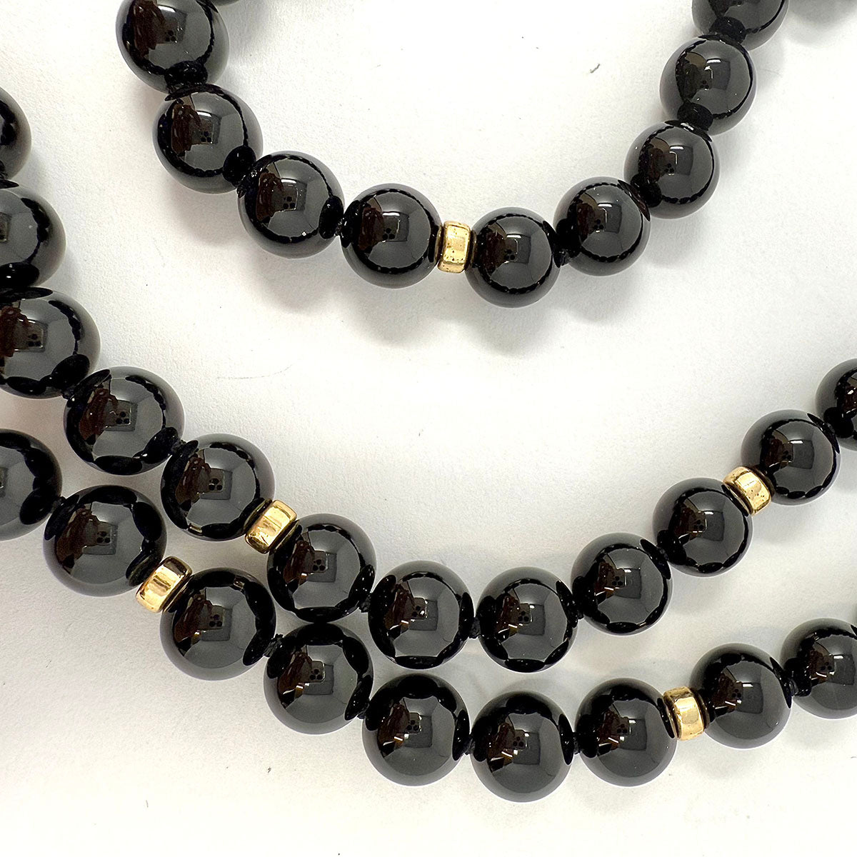 30" Onyx Necklace with Gold Barrels
