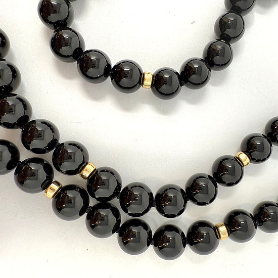 30" Onyx Necklace with Gold Barrels