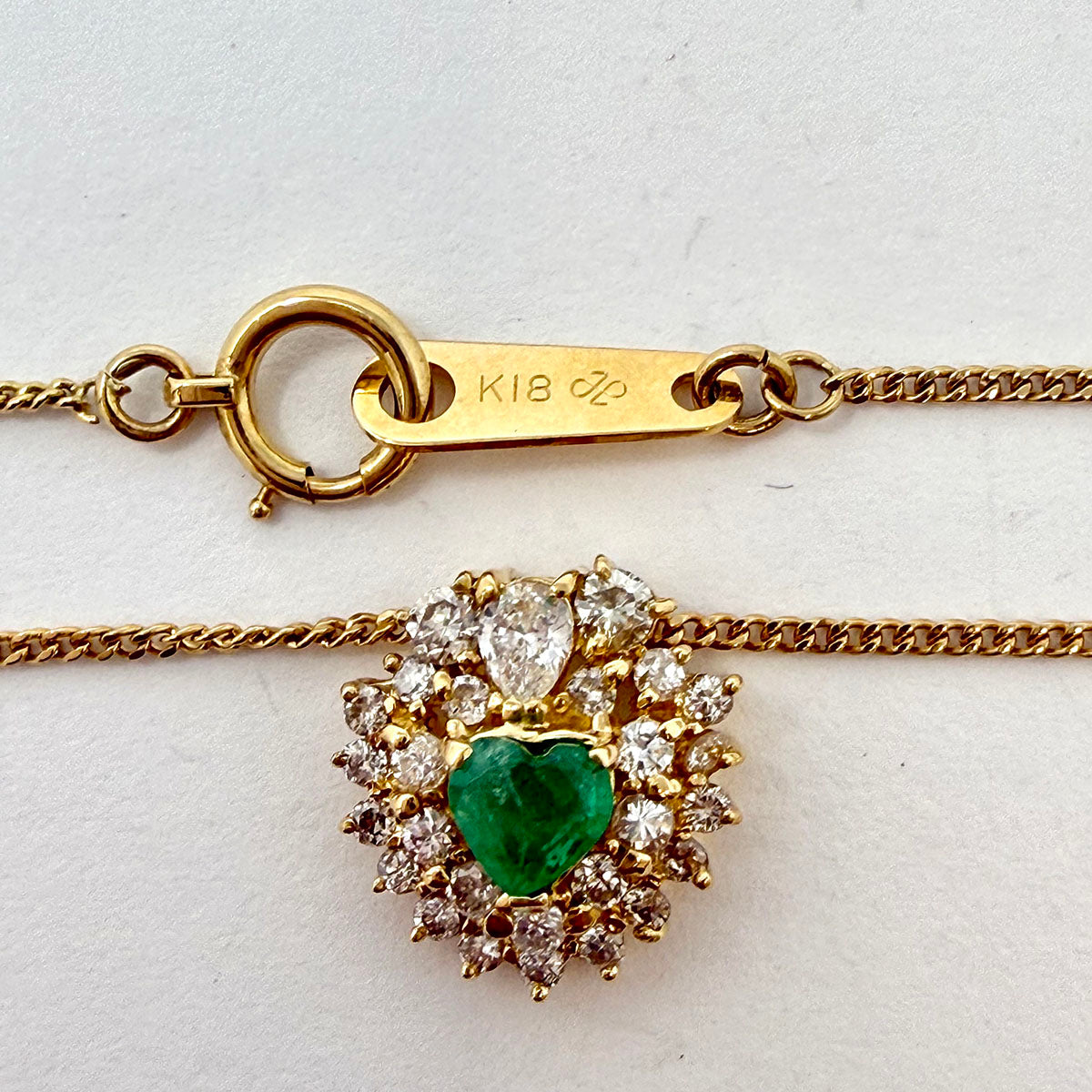 18K Yellow Gold  Necklace with Emerald and Diamond Pendant