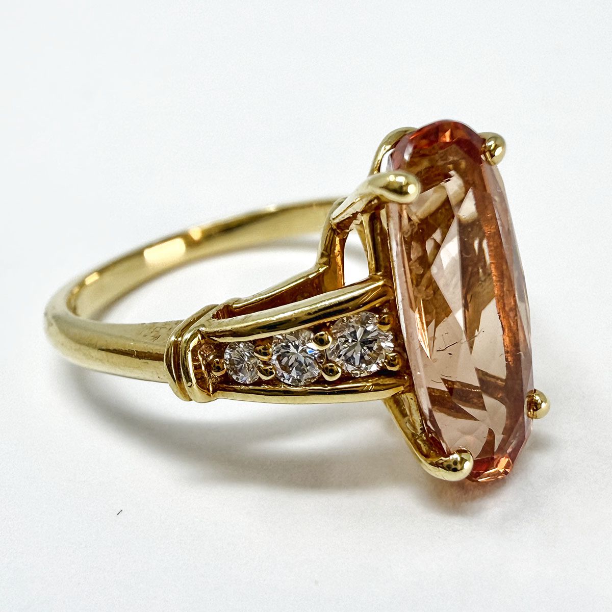 Jay Trillas 18K Gold Ring with Oval Orange Topaz and 6 Diamonds