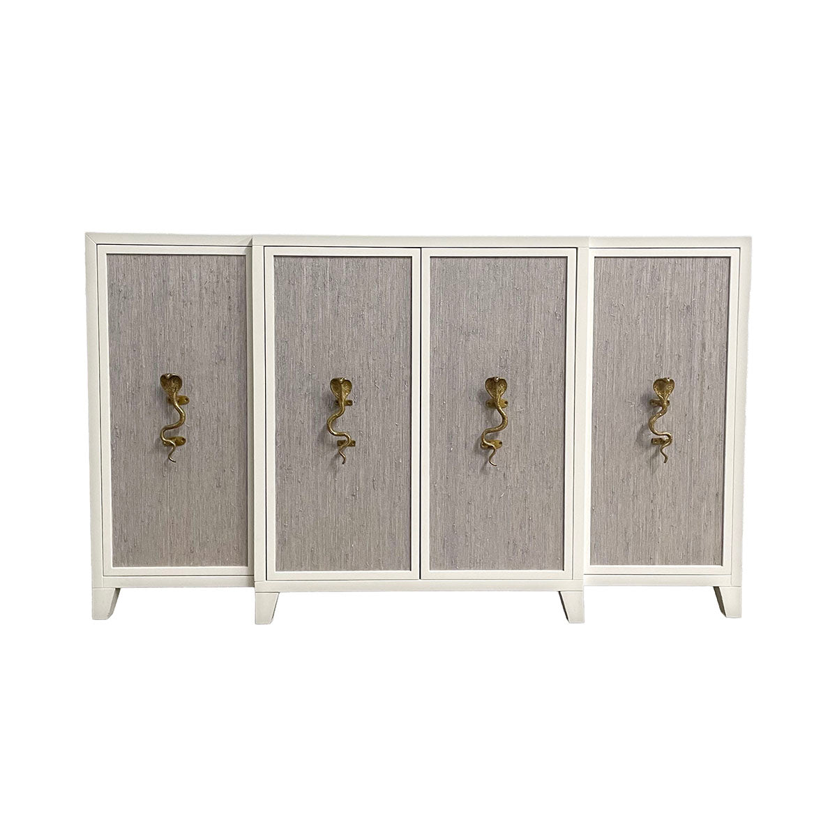 White Wood Sideboard with Raw Silk Panels