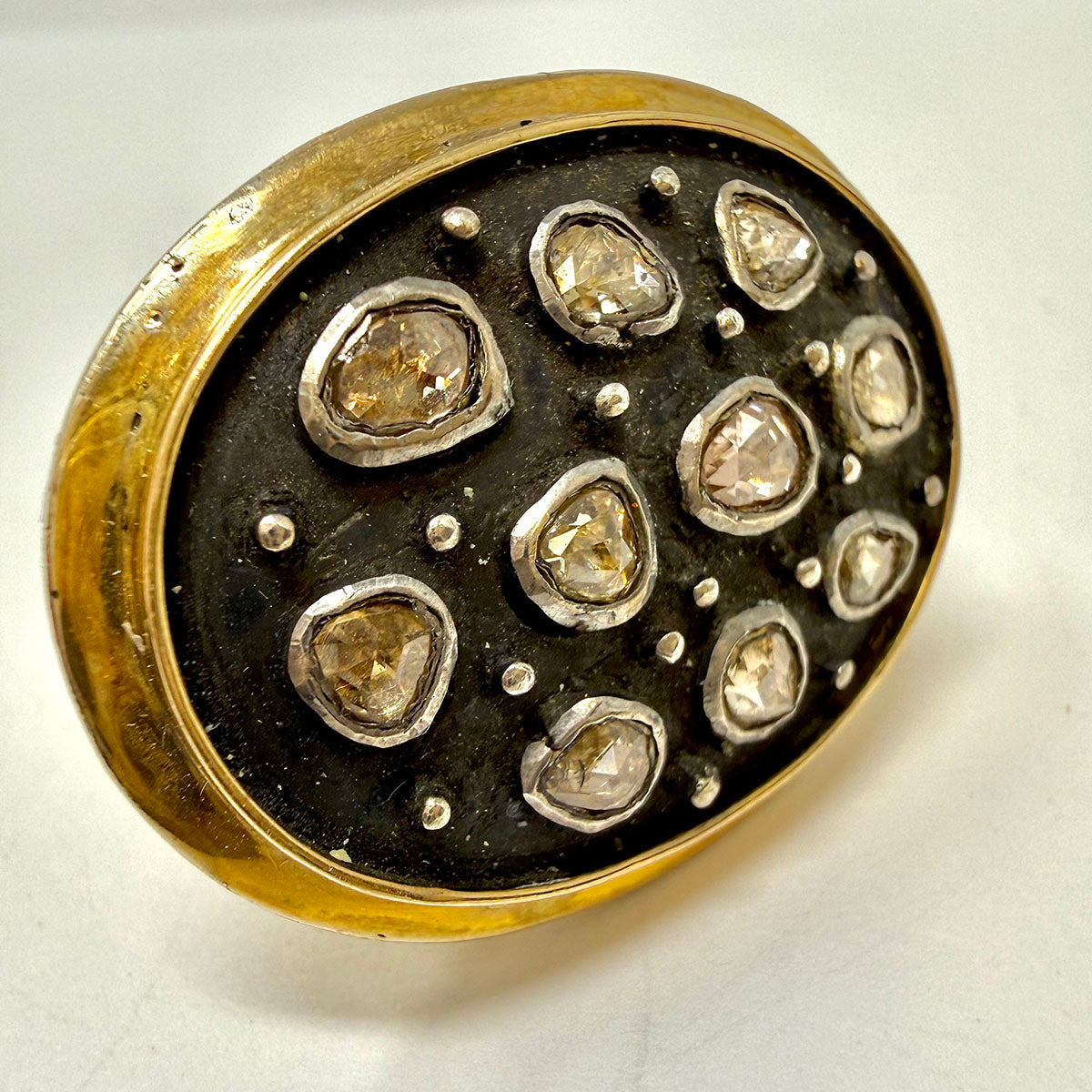 Sutra 14K Gold and Anodized Steel Ring with 10 Rose Cut Diamond