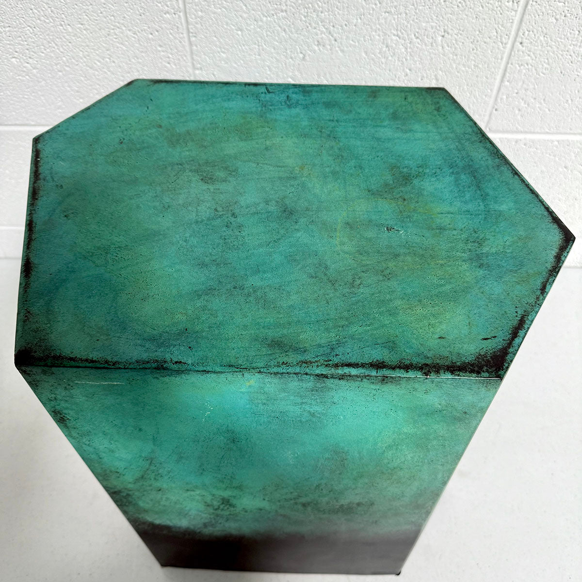 Verdigris Finish Metal Pedestal Stand/Small Table
