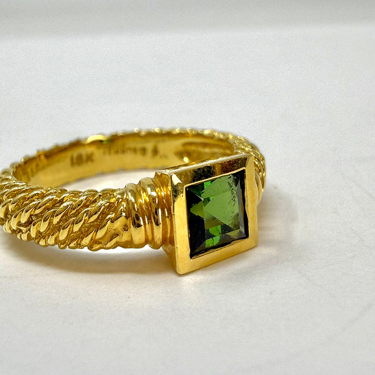 David Yurman 18K Gold Ring with Square Green Tourmaline