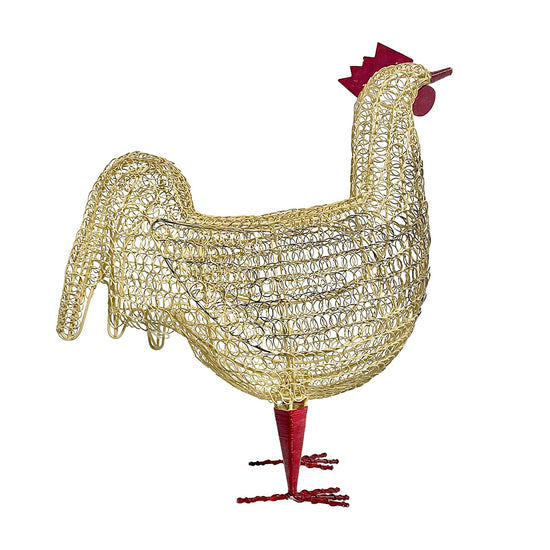 Wire Rooster Sculpture with Red Comb