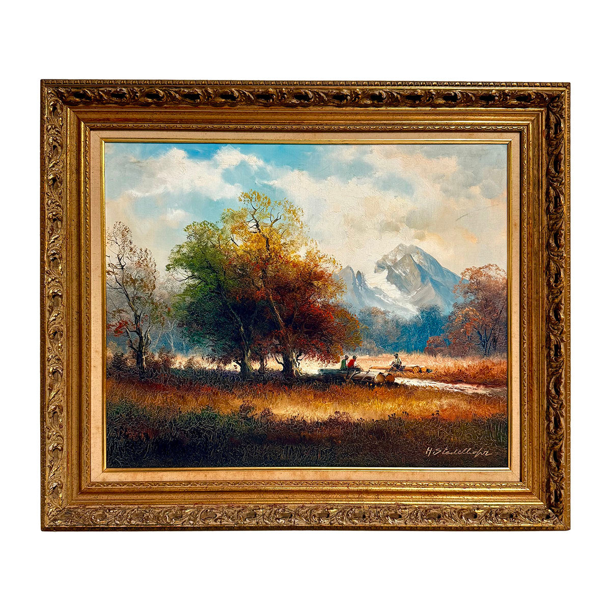 Mountainscape with Fishermen, Signed