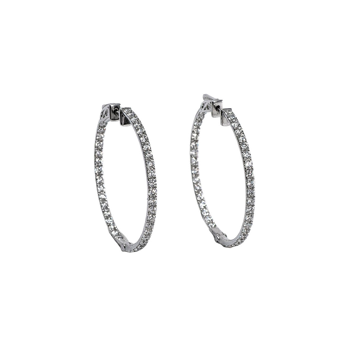 14K White Gold Diamond Inside Out Hoop Earrings
