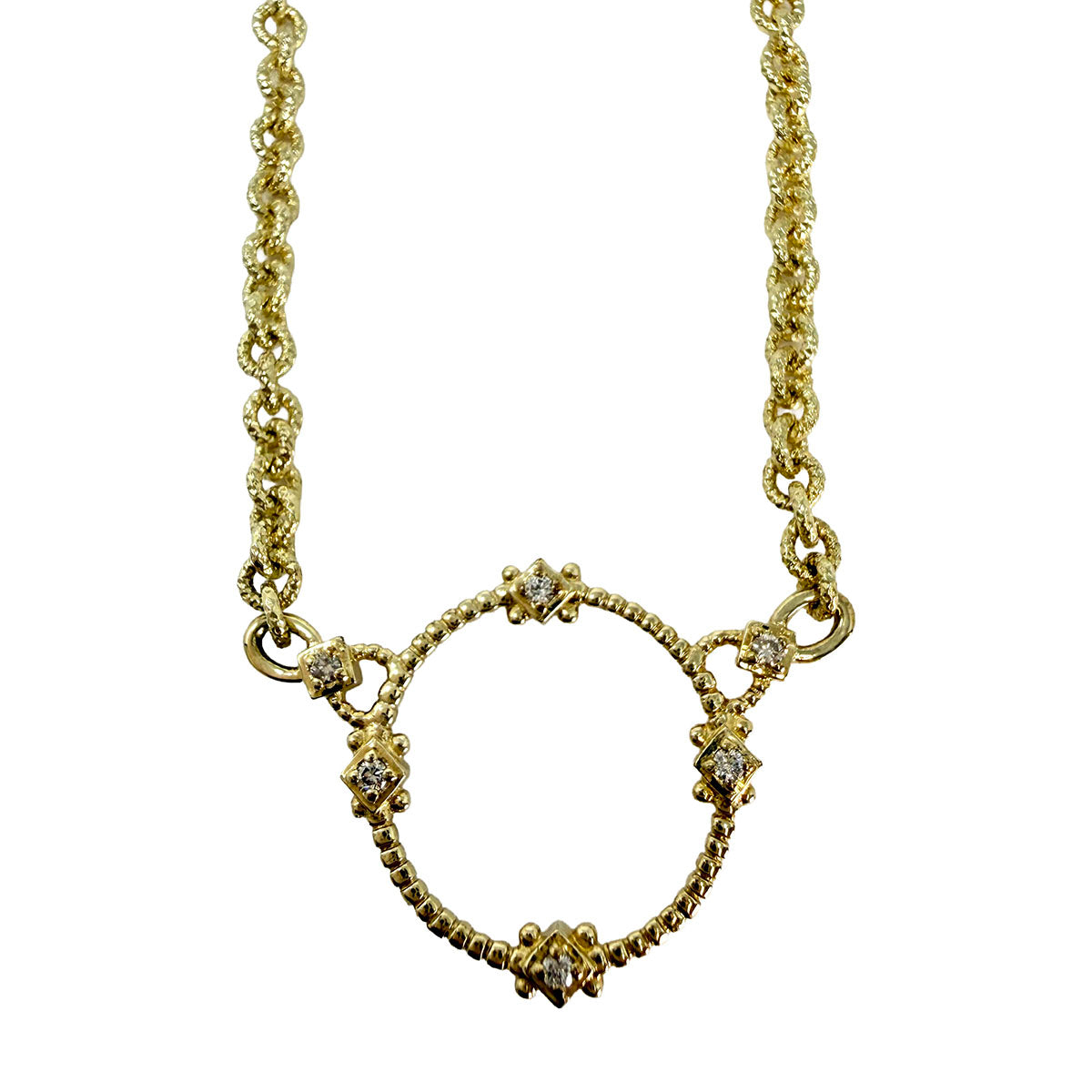 Judith Ripka 14K Gold Necklace with Circular Pendant with Diamonds