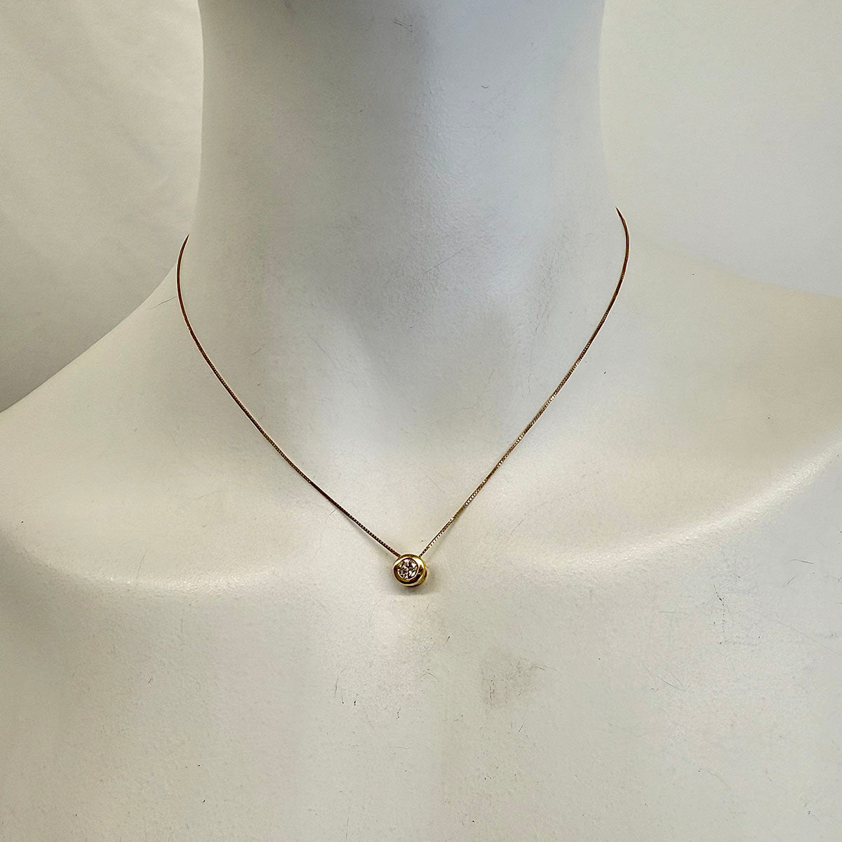 14K Gold Necklace with Bezel Set Diamond Pendant