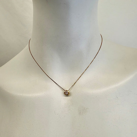 14K Gold Necklace with Bezel Set Diamond Pendant