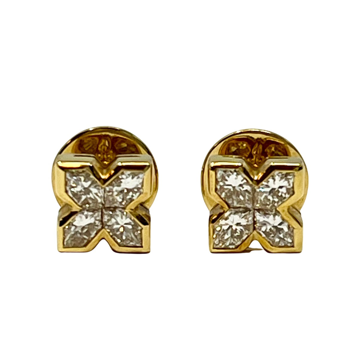 18K Gold Stud Earrings with Hexagon Shaped Diamonds
