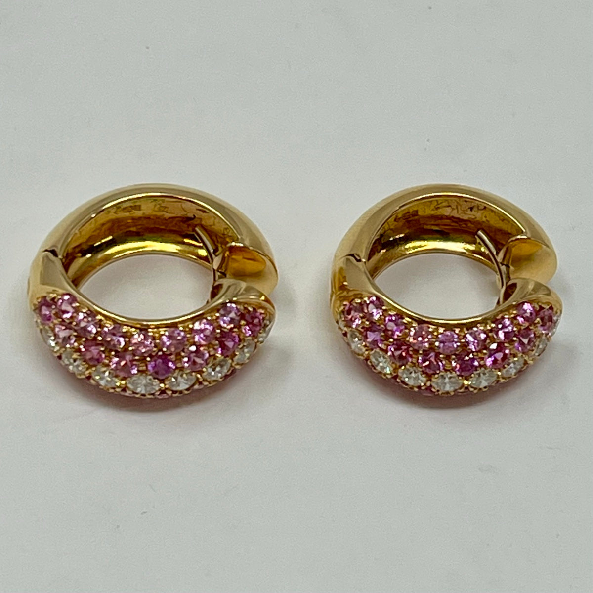 Dankner 18K Rose Gold Huggie Earrings with Pink Sapphires and Diamonds