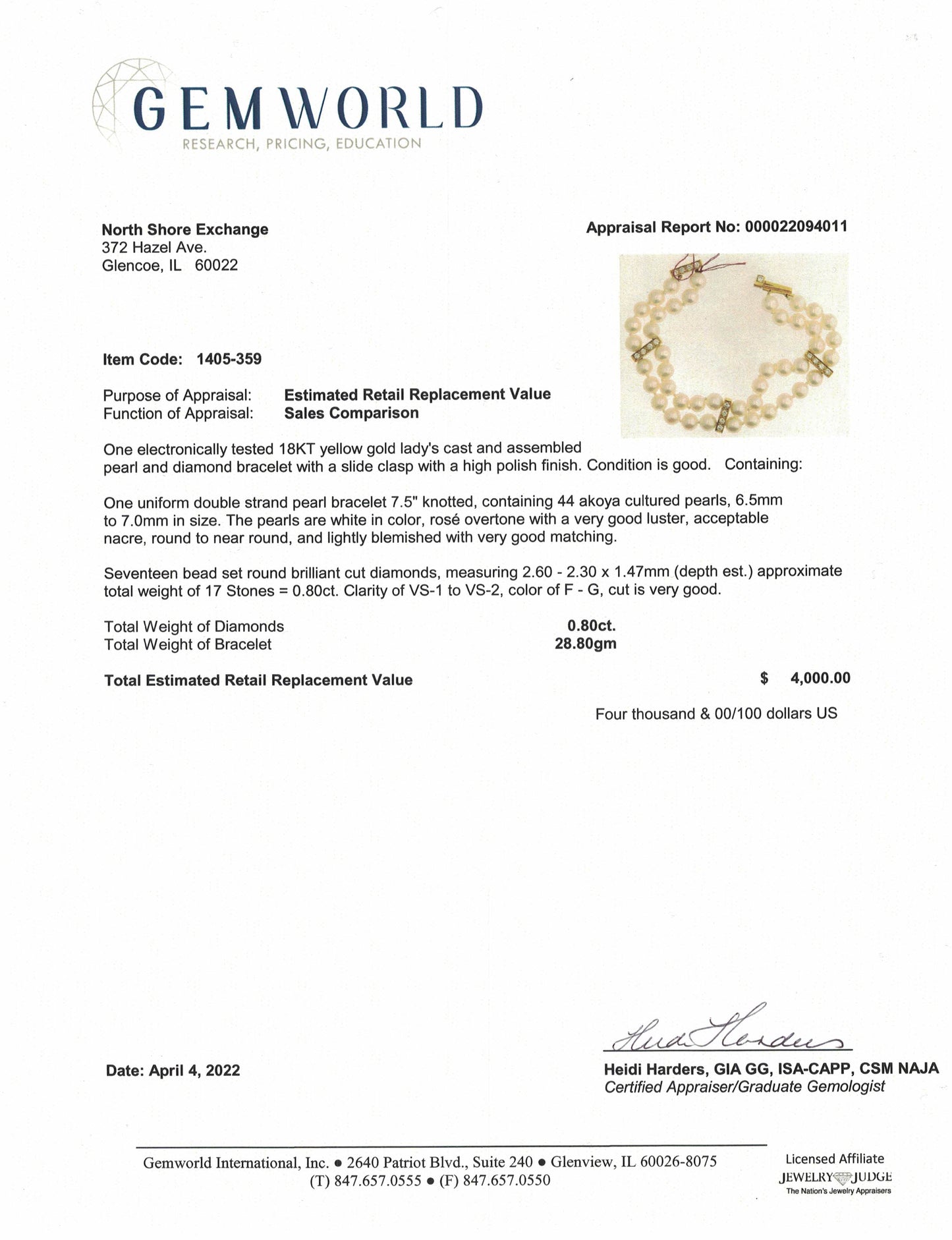 2 Row Cultured Pearl and Diamond Bracelet