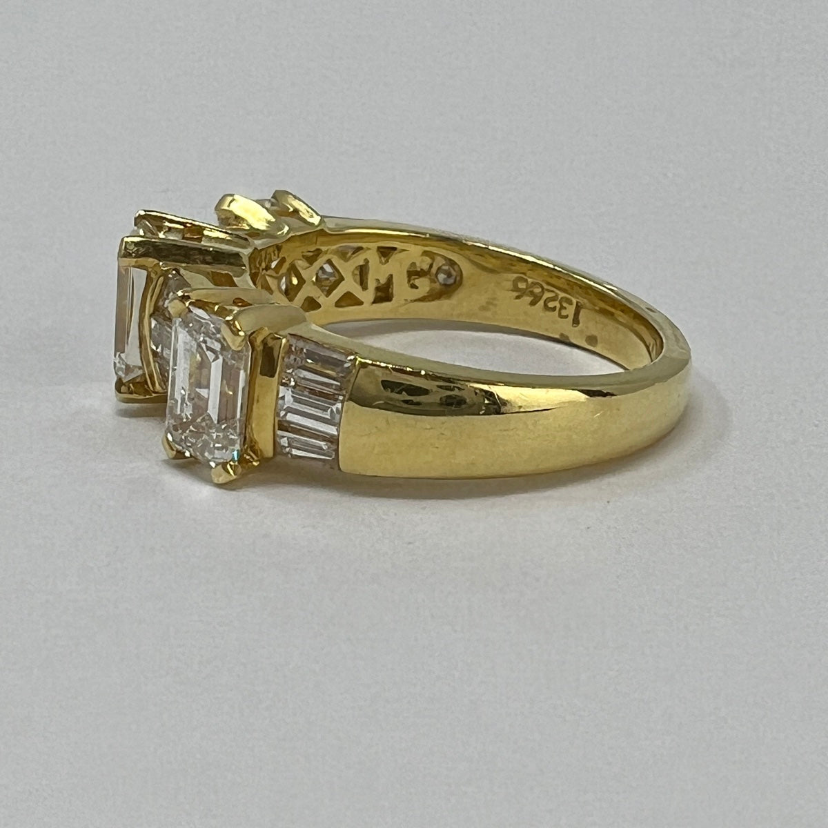 NOVA 18K Gold 3 Stone Ring with Emerald Cut and Baguette Diamonds