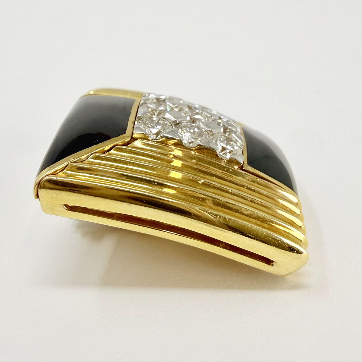Michael Bondanza Platinum and 18K Gold Black Enamel and Diamond Earclips