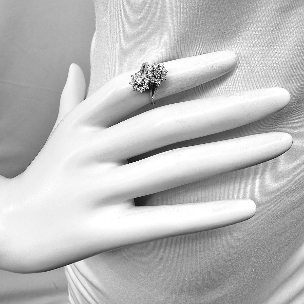 14K White Gold 2 Diamond Cluster Ring