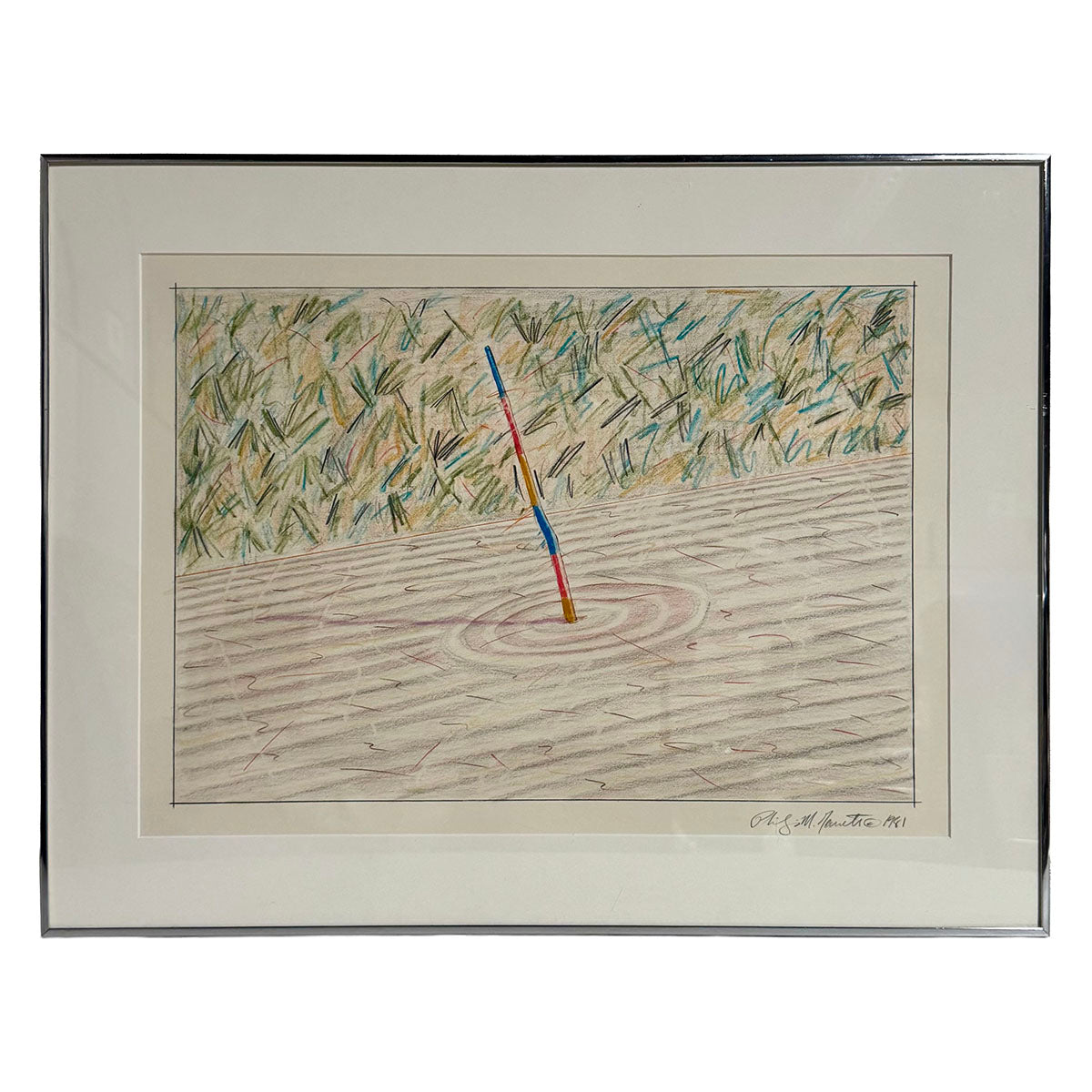 Framed Prismacolor Drawing untitled