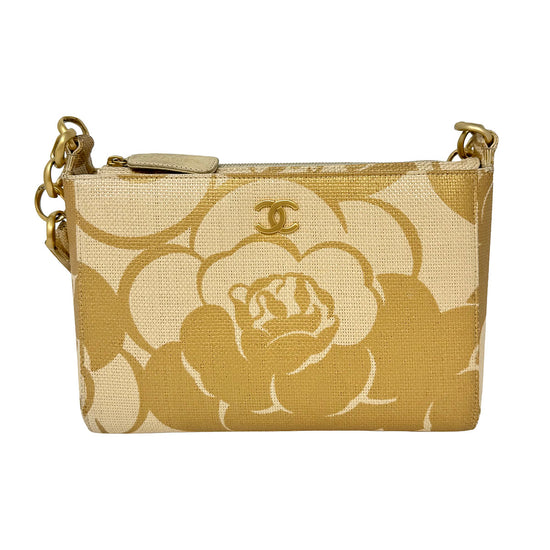 Chanel Raffia Camellia Shoulder Bag