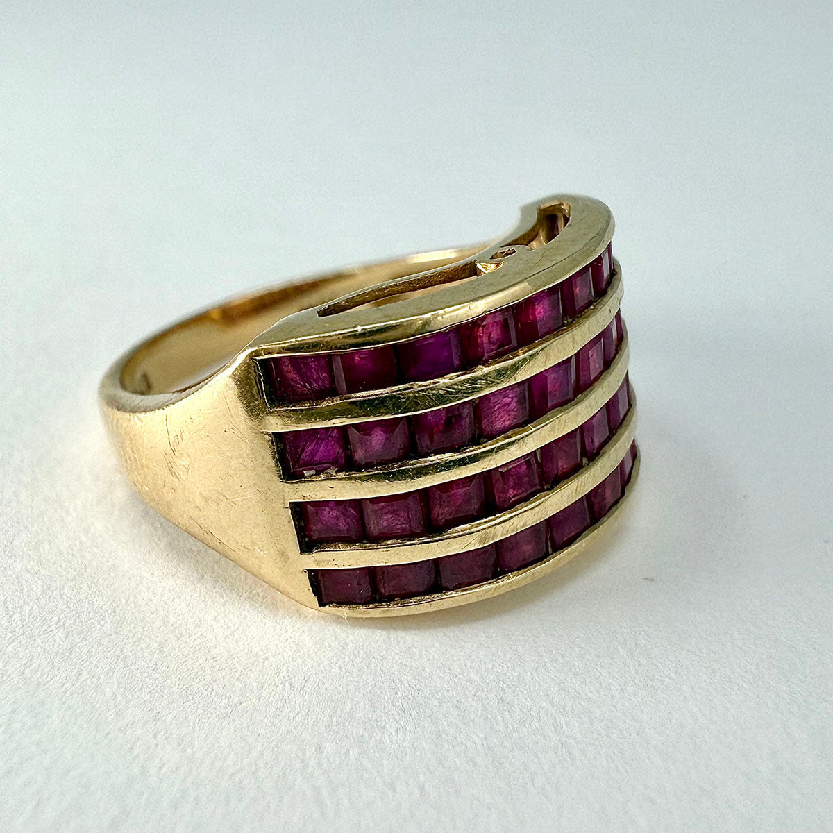 10K Gold Ring with 4 Rows of Rubies