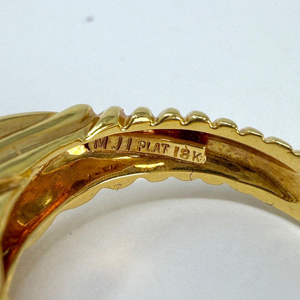 Montreaux 18K Gold and Platinum Ring with Emerald Cabochon and 2 Diamonds