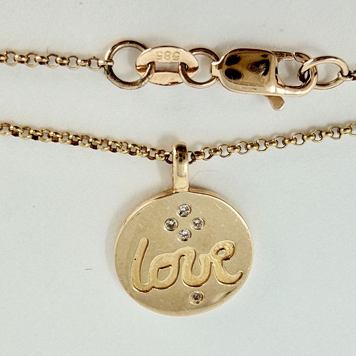 14K Gold Round "Love" Pendant Necklace with Diamond