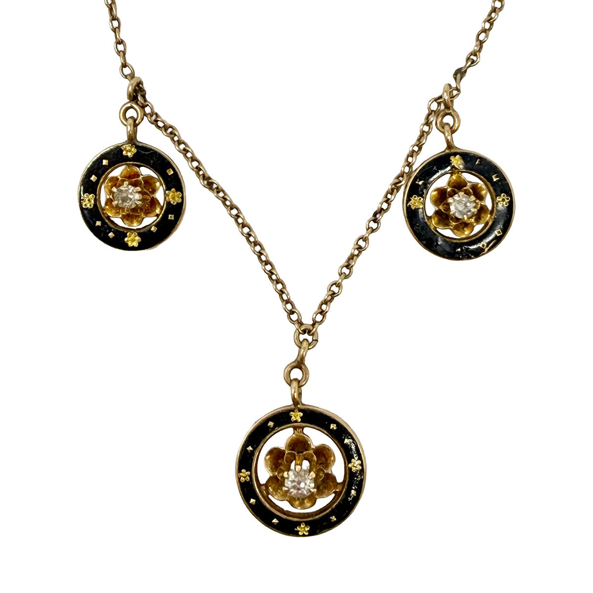 Vintage 10K Two-tone Rose and Yellow Gold Necklace with 3 Medallion Drops