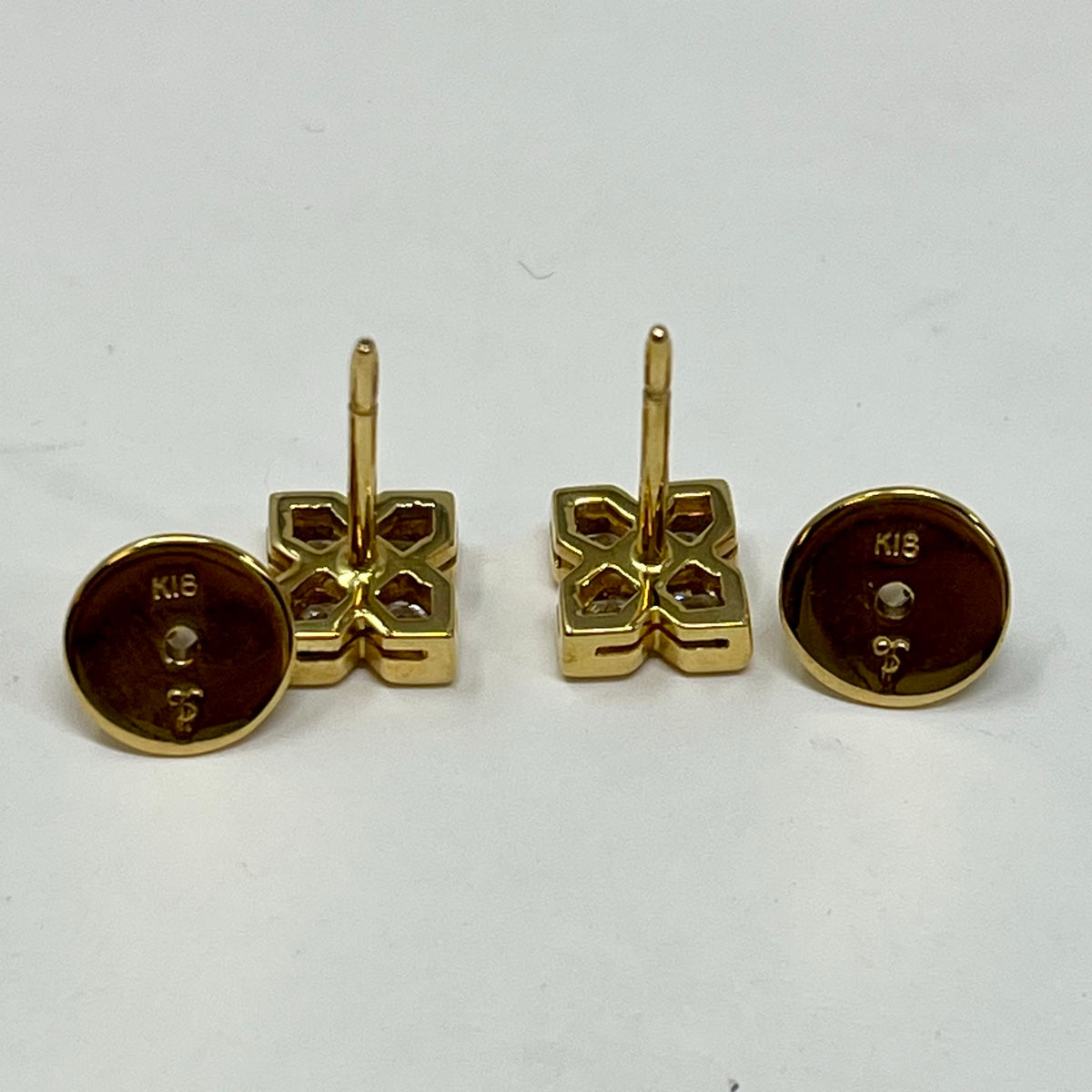 18K Gold Stud Earrings with Hexagon Shaped Diamonds