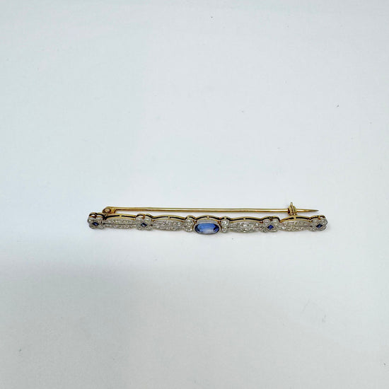 Platinum and 18K Rose Gold Stick Pin with Diamond and Sapphire