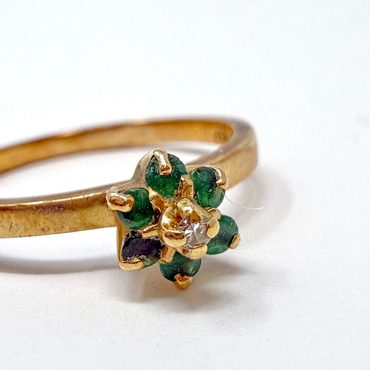 Emerald and Diamond Flower Ring